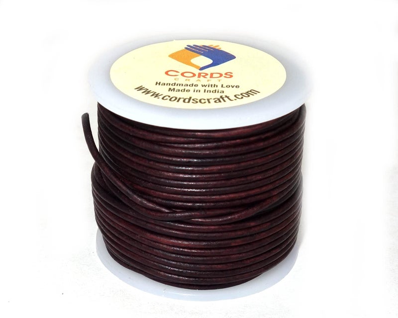 Cords Craft 1mm Round Leather Cord Genuine Leather String | Ideal for Jewelry Making Beading Necklaces Bracelets DIY Crafts | Dark Brown Distressed, Ample Length - Image 2